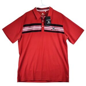 Chuco Golf The Mizer Polo Shirt Mens XL Dark Red Striped Sugar Skull Performance